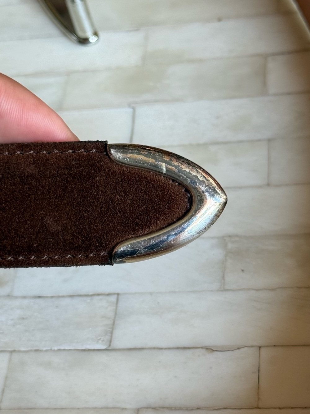Martin Dingman Brown Calf Suede Men's Belt with Silver Buckle Made in USA 36 - Picture 2 of 6